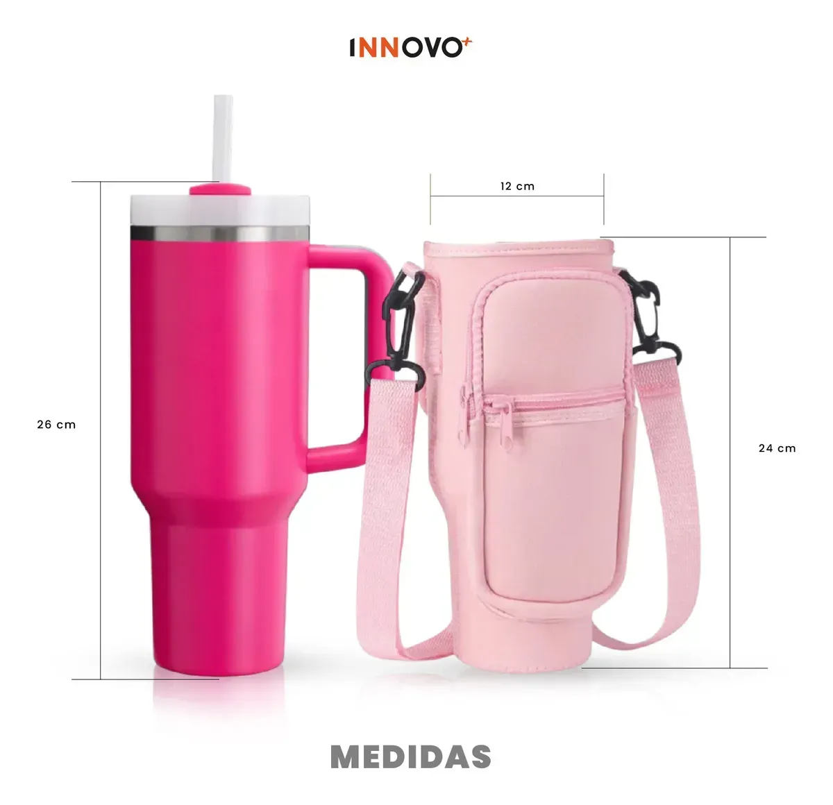 Termo Acero Inoxidable 40oz Con Funda Bolso Porta Termo Correa Ajustable Compartimentos Beige Rosa img #3