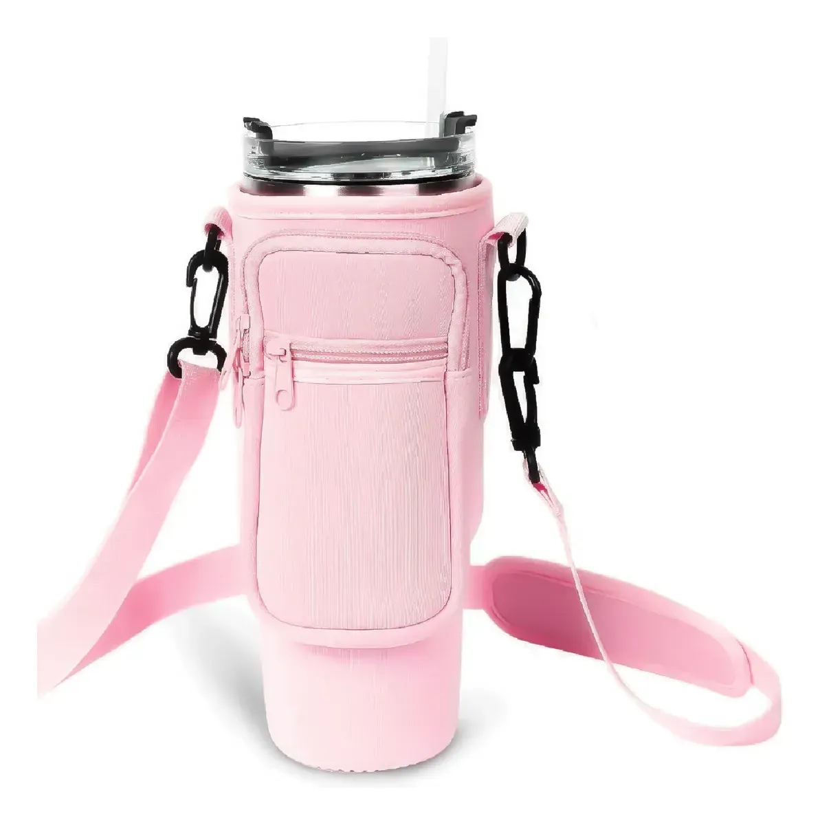 Termo Acero Inoxidable 40oz Con Funda Bolso Porta Termo Correa Ajustable Compartimentos Beige Rosa img #5