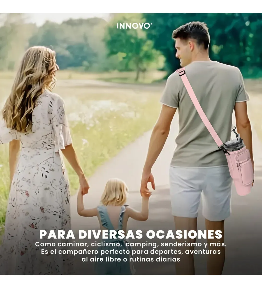 Termo Acero Inoxidable 40oz Con Funda Bolso Porta Termo Correa Ajustable Compartimentos Beige Rosa img #6