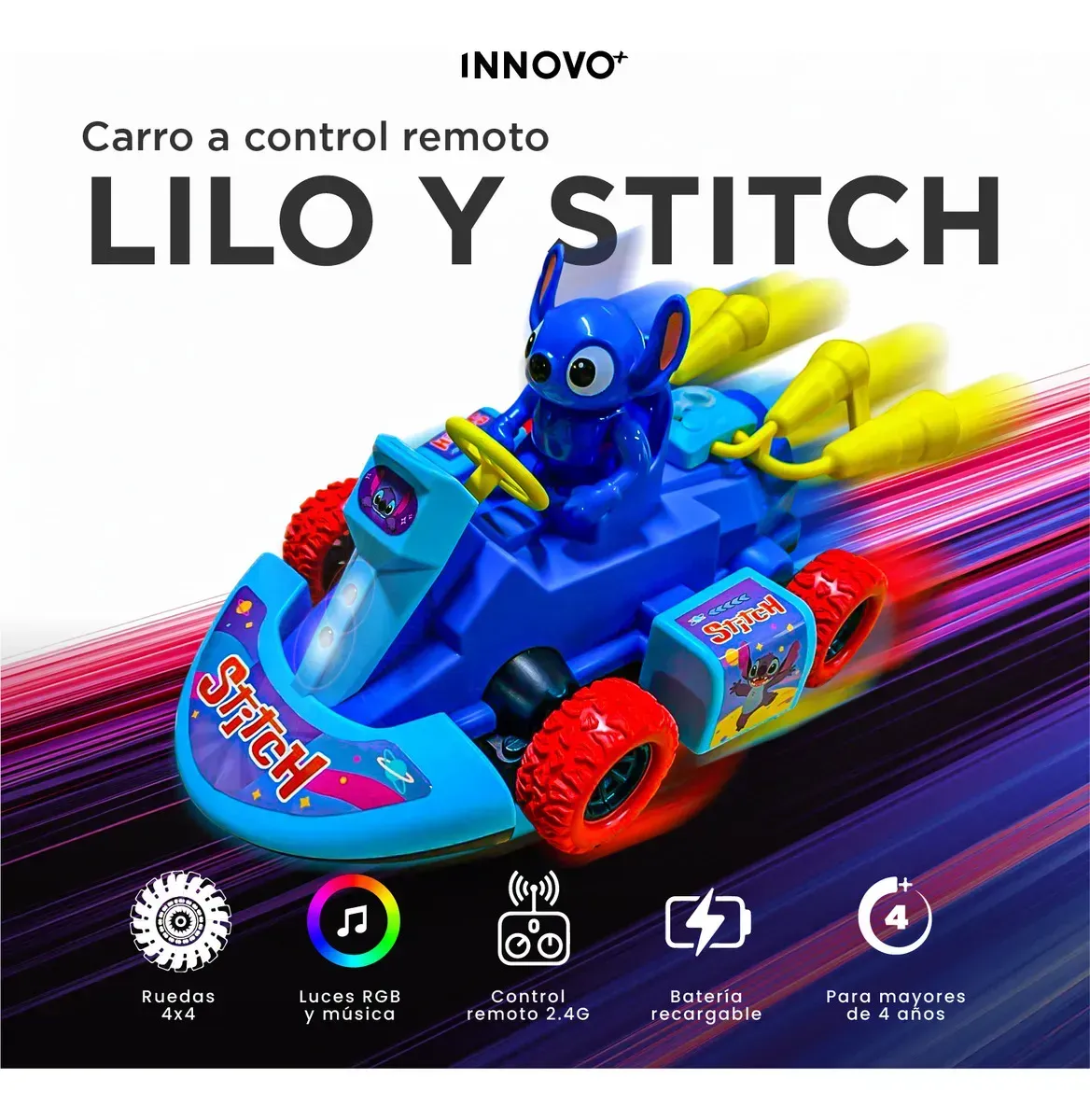 Carro A Control Remoto Stitch 4x4 Con Luces Rgb, Música img #6