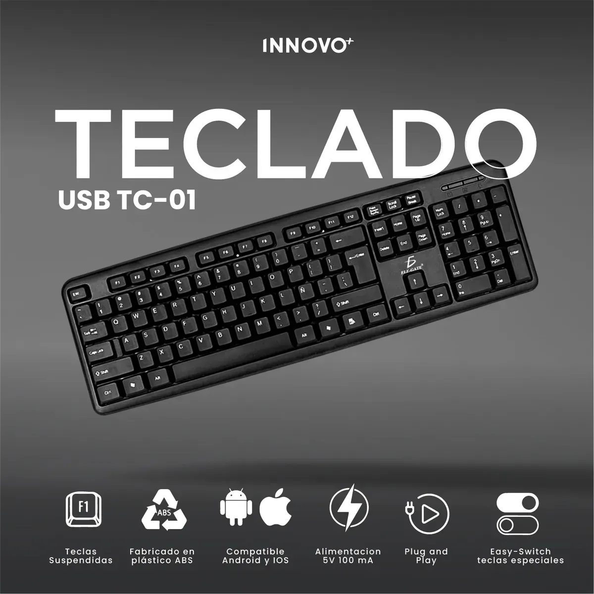 Teclado Usb Tc-01 Ergonómico Silencioso Compatible Pc Laptop Smart Tv Plug &amp; Play img #1