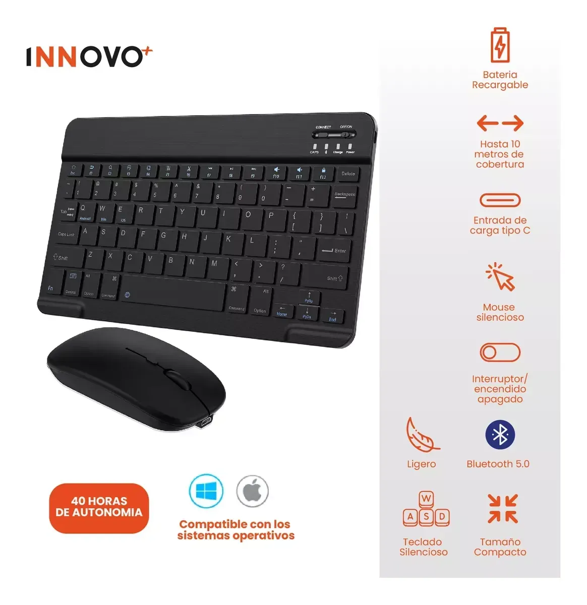 Teclado Para Pc Con Mouse Inalambrico Recargable Slim img #2