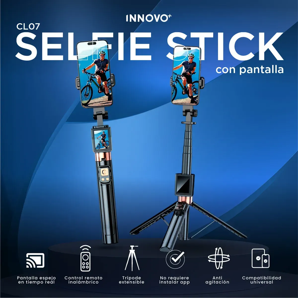 Selfie Stick Trípode Extensible Con Pantalla Espejo Wifi Control Remoto 1.7m img #4