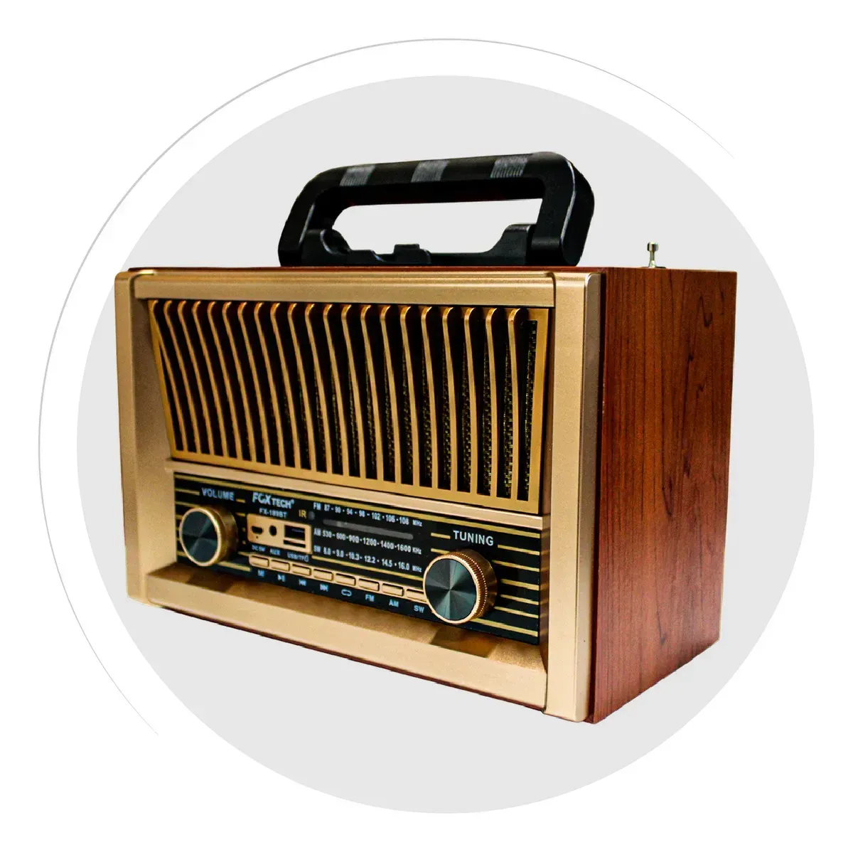 Radio Vintage Bluetooth Recargable Fx Parlante Retro Con Control Usb Sd Fm Am img #4