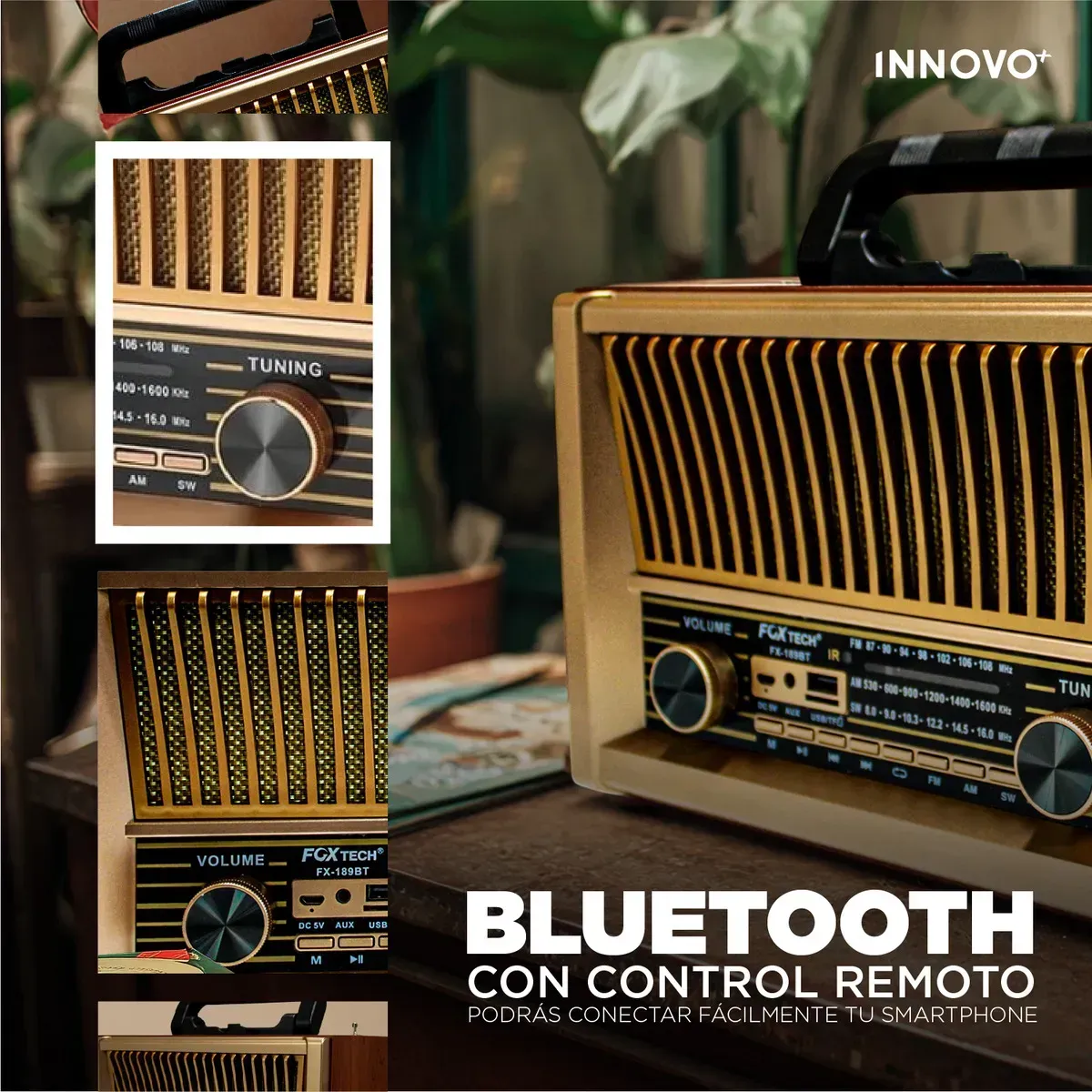 Radio Vintage Bluetooth Recargable Fx Parlante Retro Con Control Usb Sd Fm Am img #5
