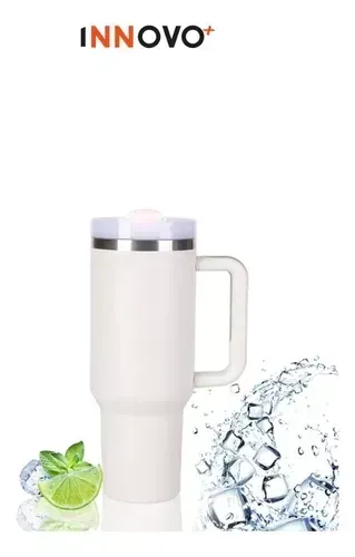 Termo Vaso Conserva Temperatura 1.2 L Acero Inoxidable Con Pitillo Blanco Innovo Flask img #2