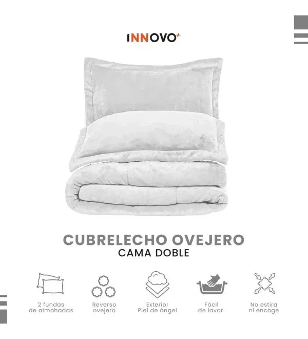Combo Cubrelecho Térmico Ovejero Doble Funda Blanco + 2 Almohadas Confort Siliconada img #3