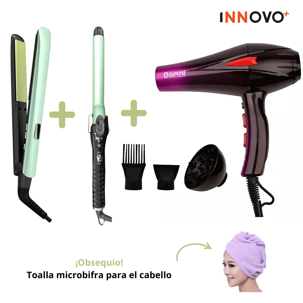Súper Combo Secador Bopai 4000w + Plancha Tradicional + Pinza Rizadora Tubo + Obsequio Toalla img #1