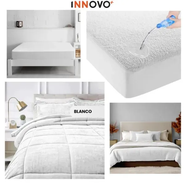 Combo Cubrelecho Térmico Doble Funda Ovejero Blanco + Protector De Colchón Antifluido img #1