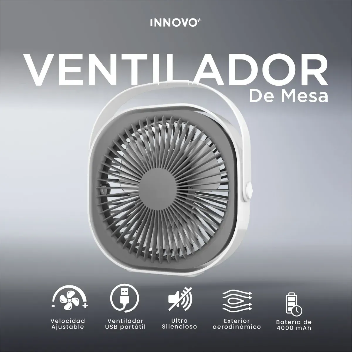 Ventilador De Mesa Portátil Recargable Usb 4000mah G-tide Blanco Blanco img #2