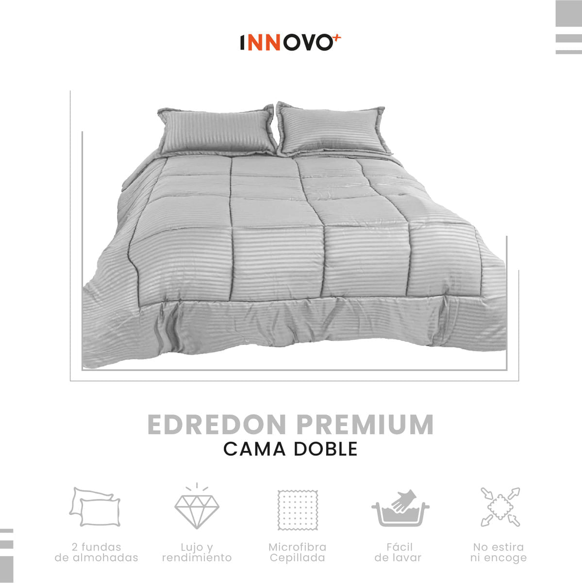 Edredon Cubrelecho Premium Cama Doble Fundas Almohadas Innovo Gris Claro img #2