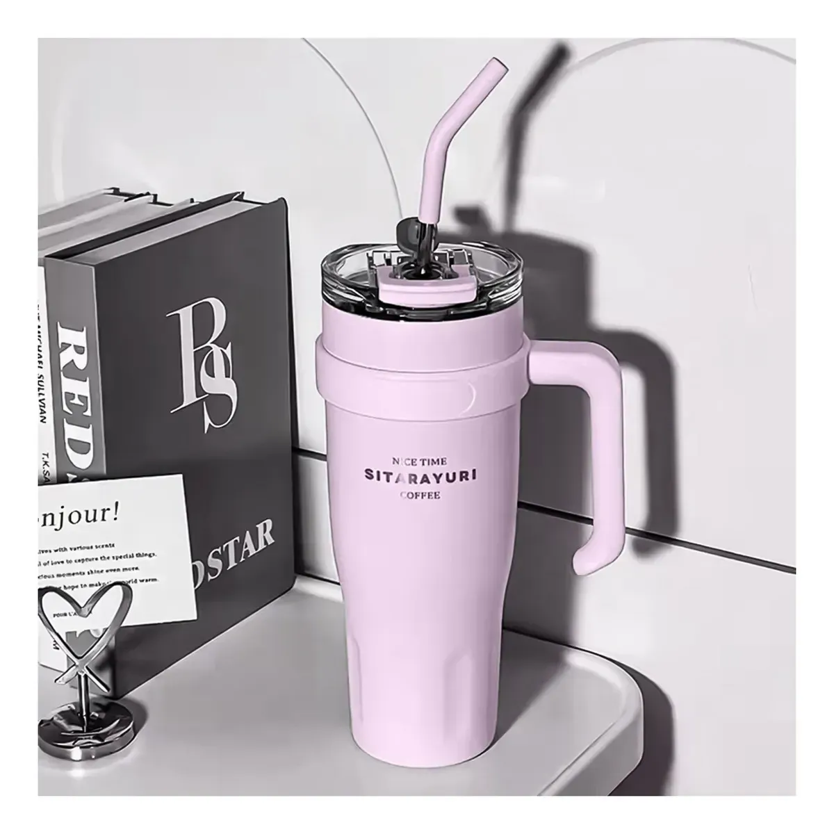 Termo Acero Inoxidable 900ml Premium Sitarayuri Doble Boquilla Frío/calor Coffee Rosado img #4