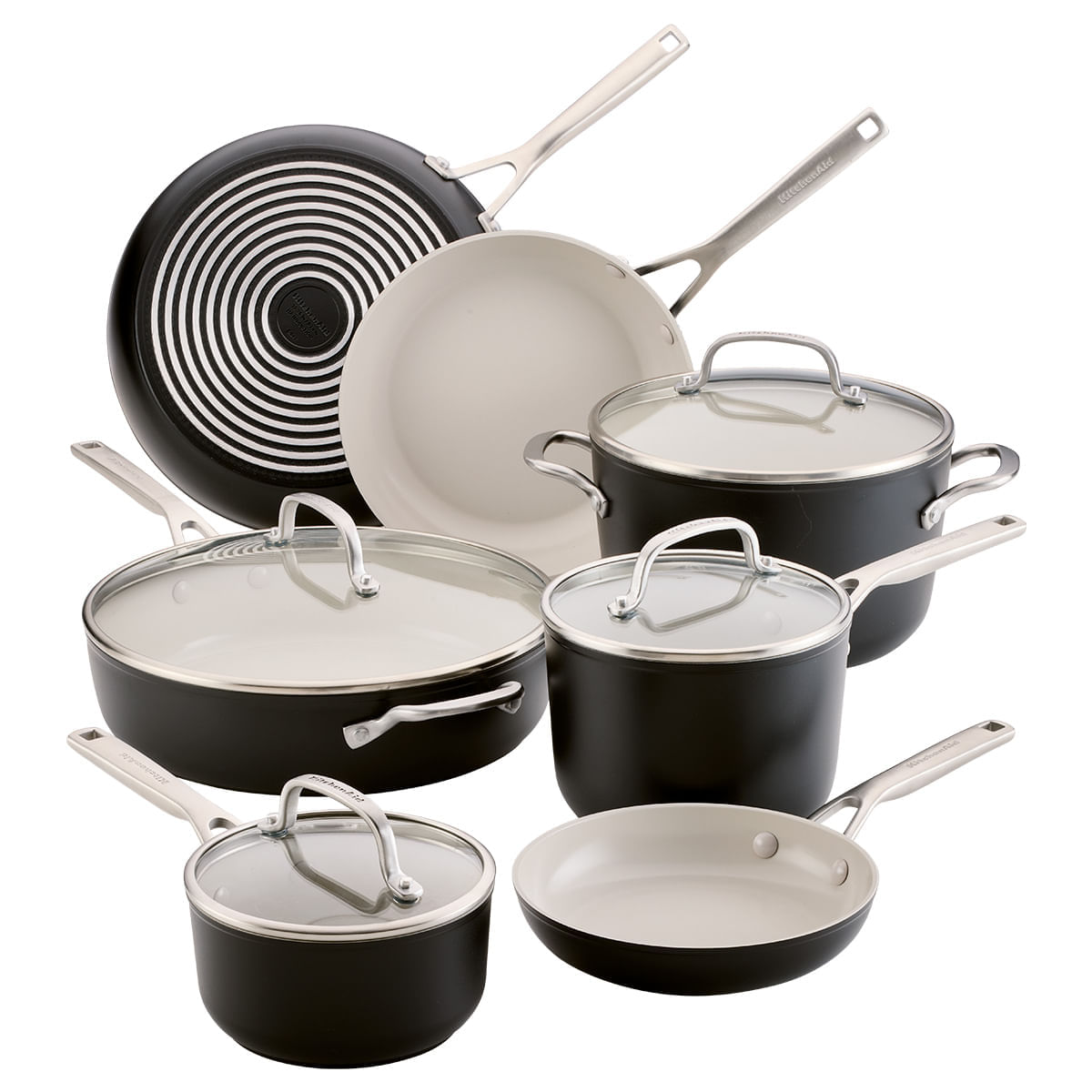Juego de Ollas 11 pzs. Anodizado Duro, antiadh cerámico. Inducción, color Negro, KitchenAid. img #1