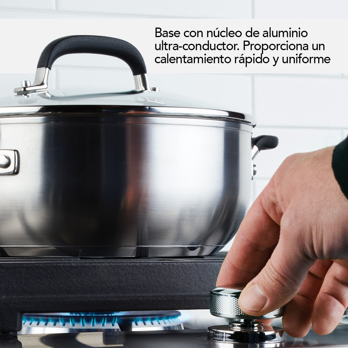 Olla 24cm acero inoxidable, tapa de vidrio templado, placa de inducción. KitchenAid img #6