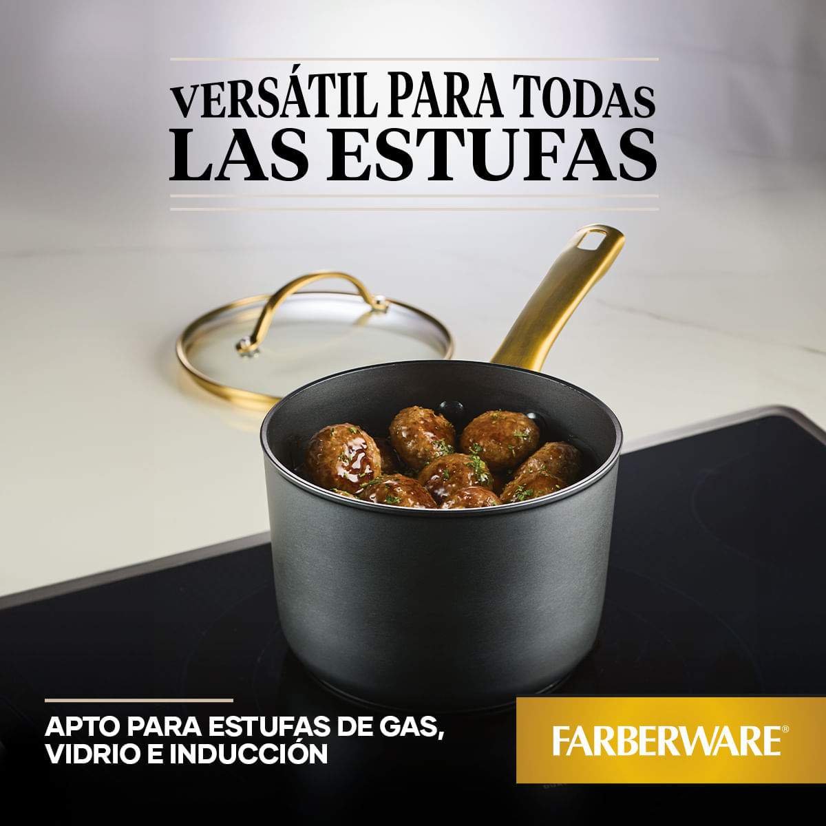 Perol 19cm con tapa de vidrio templado, aluminio forjado, antiadherente cerámico Max Induction. Farberware img #10