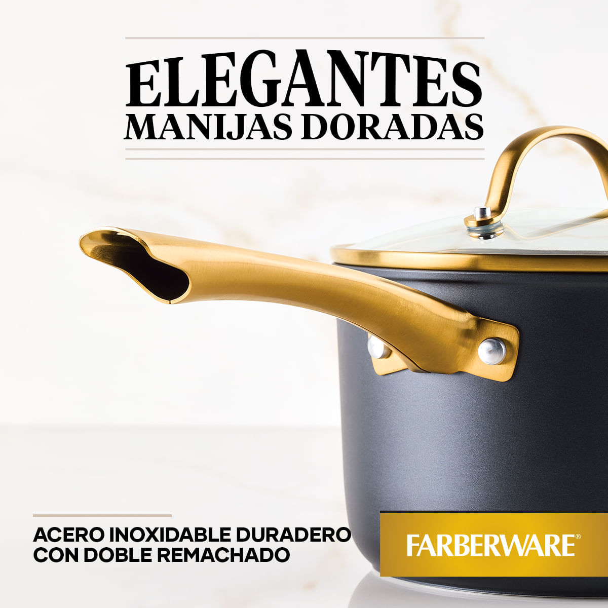 Perol 19cm con tapa de vidrio templado, aluminio forjado, antiadherente cerámico Max Induction. Farberware img #9