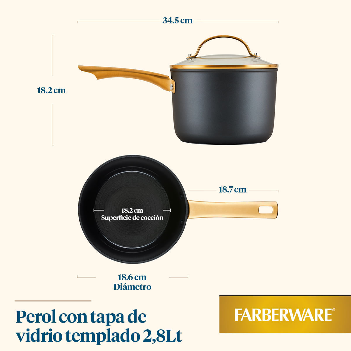 Perol 19cm con tapa de vidrio templado, aluminio forjado, antiadherente cerámico Max Induction. Farberware img #6
