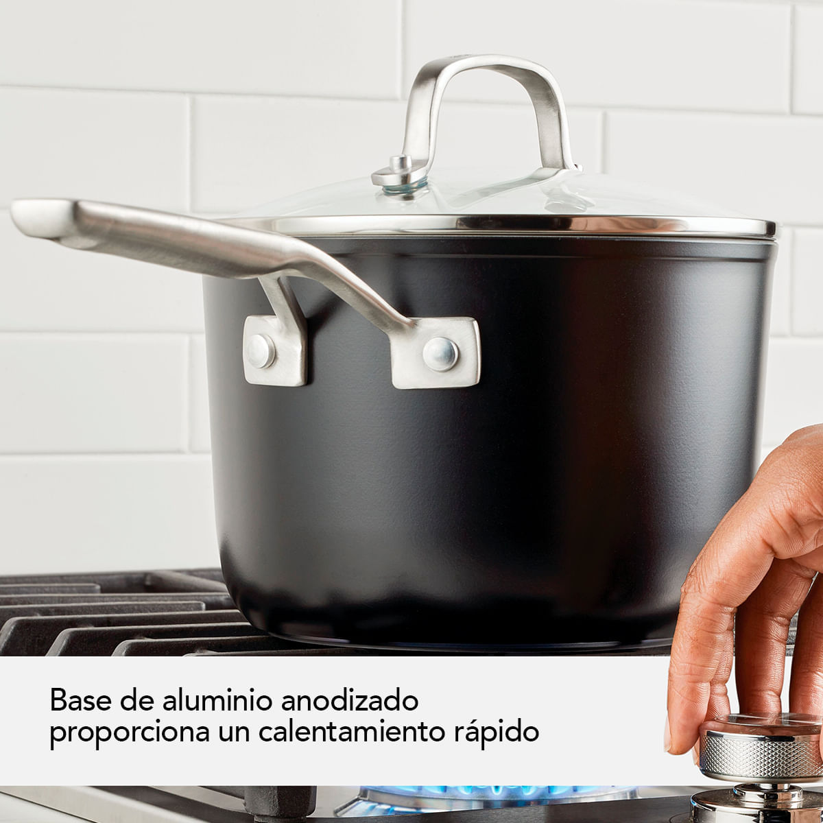 Perol 19.5cm, anodizado duro, antiadherente cerámico, tapa de vidrio templado. KitchenAid. img #5