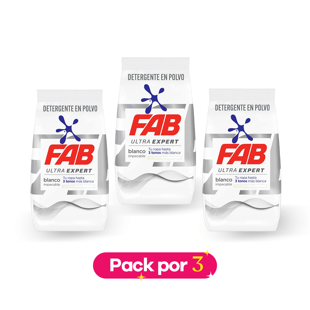 Pack x3 Detergente en polvo FAB blanco impecable 4kg img #1