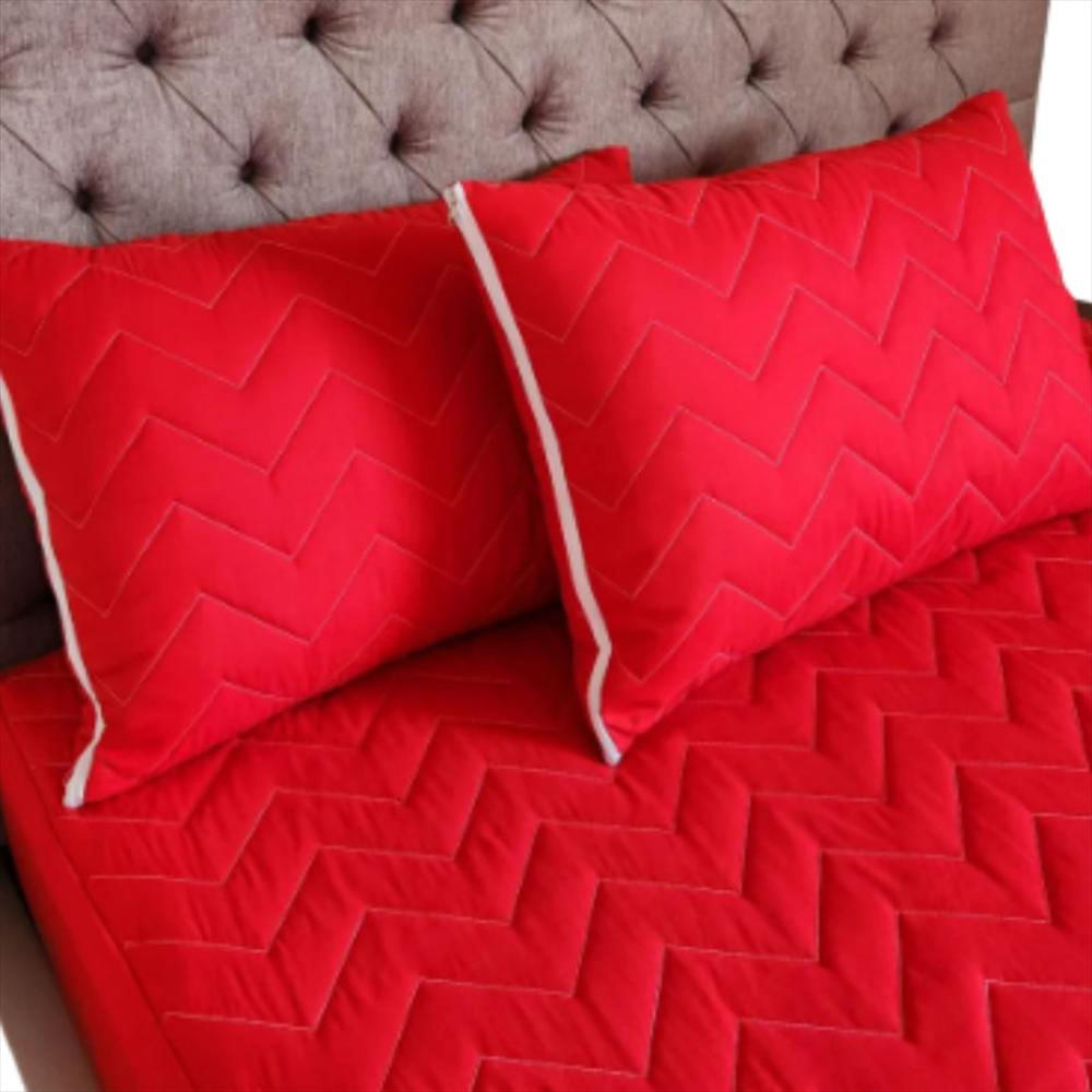 Combo Protector Colchón Cama Doble + 2 Fundas Color Rojo img #2