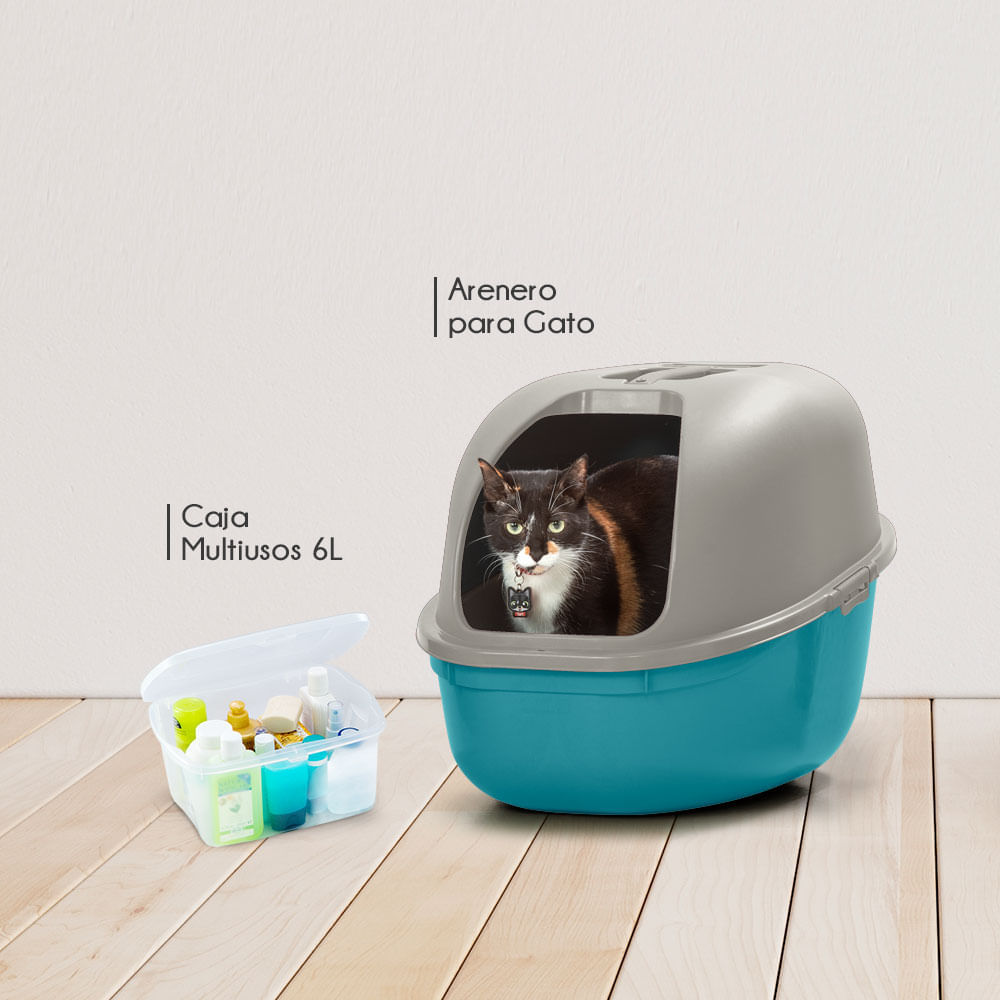 Combo mascota, 1 Arenero para gato, 1 Caja multiuso de 6 litros gris img #1