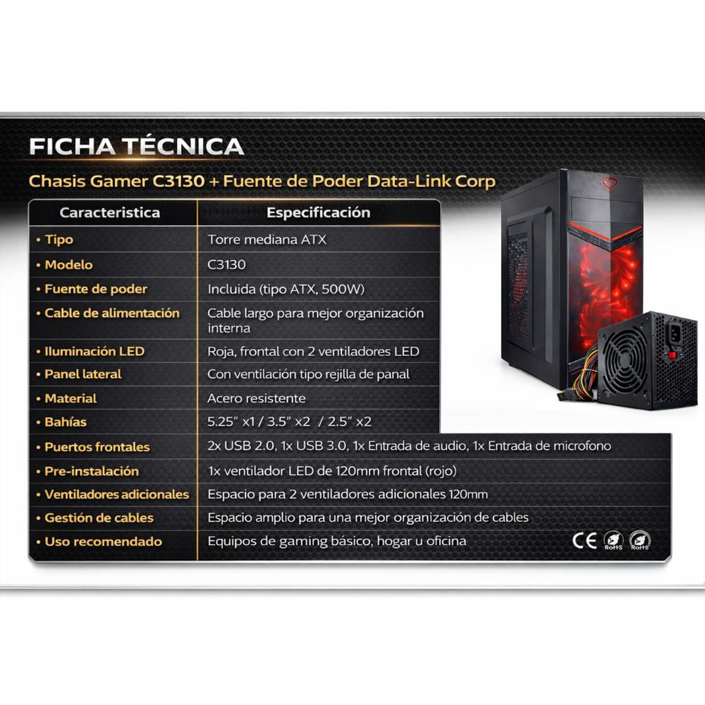 Chasis Gamer C3130 + Fuente De Poder Data Link Corp img #5