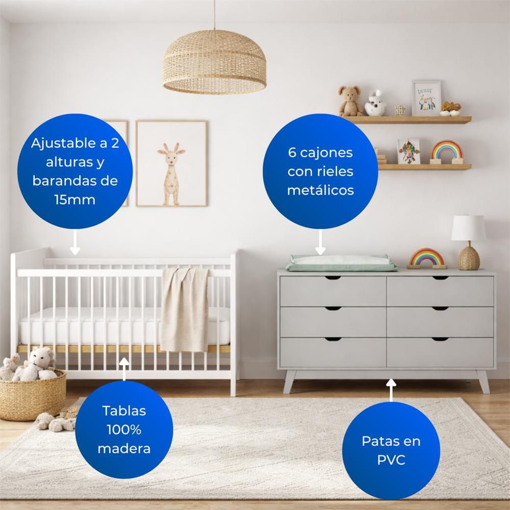 Combo Cuna Jaén Blanco + Cómoda Dakar Blanco img #3