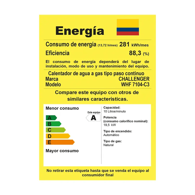 Calentador de Paso Challenger 10 Litros Tiro Forzado Gas Natural WHF7104 Negro img #10