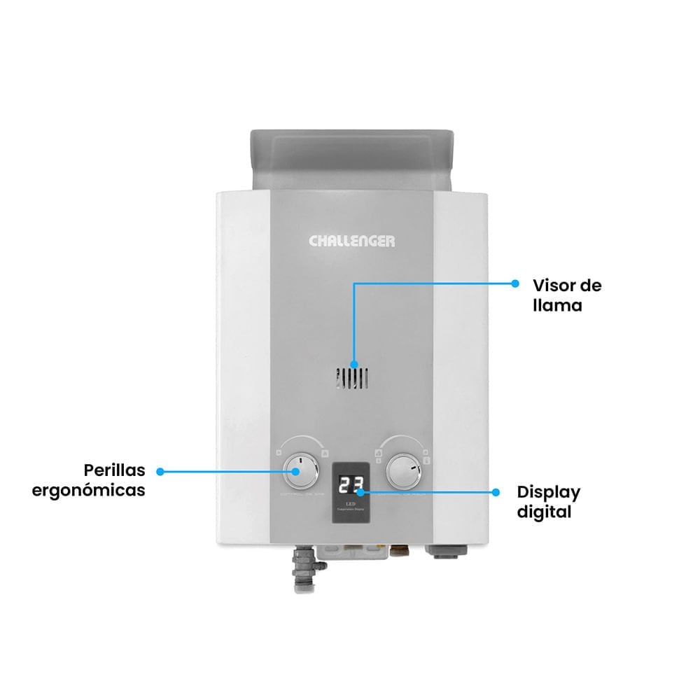 Calentador de Paso Challenger 5.5 Litros Tiro Natural Gas Natural WHN7054 Blanco Gris img #5