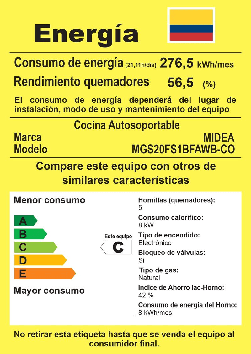 Estufa de Piso Midea 4 Puestos Gas Natural MGS20FS1BFAWB-CO Negra img #9