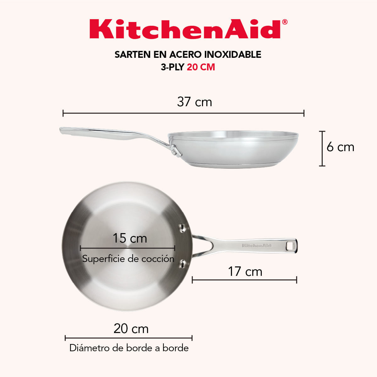Set Sartenes 20 cm y 24 cm, acero inox 3 capas. Induccion. KitchenAid img #6