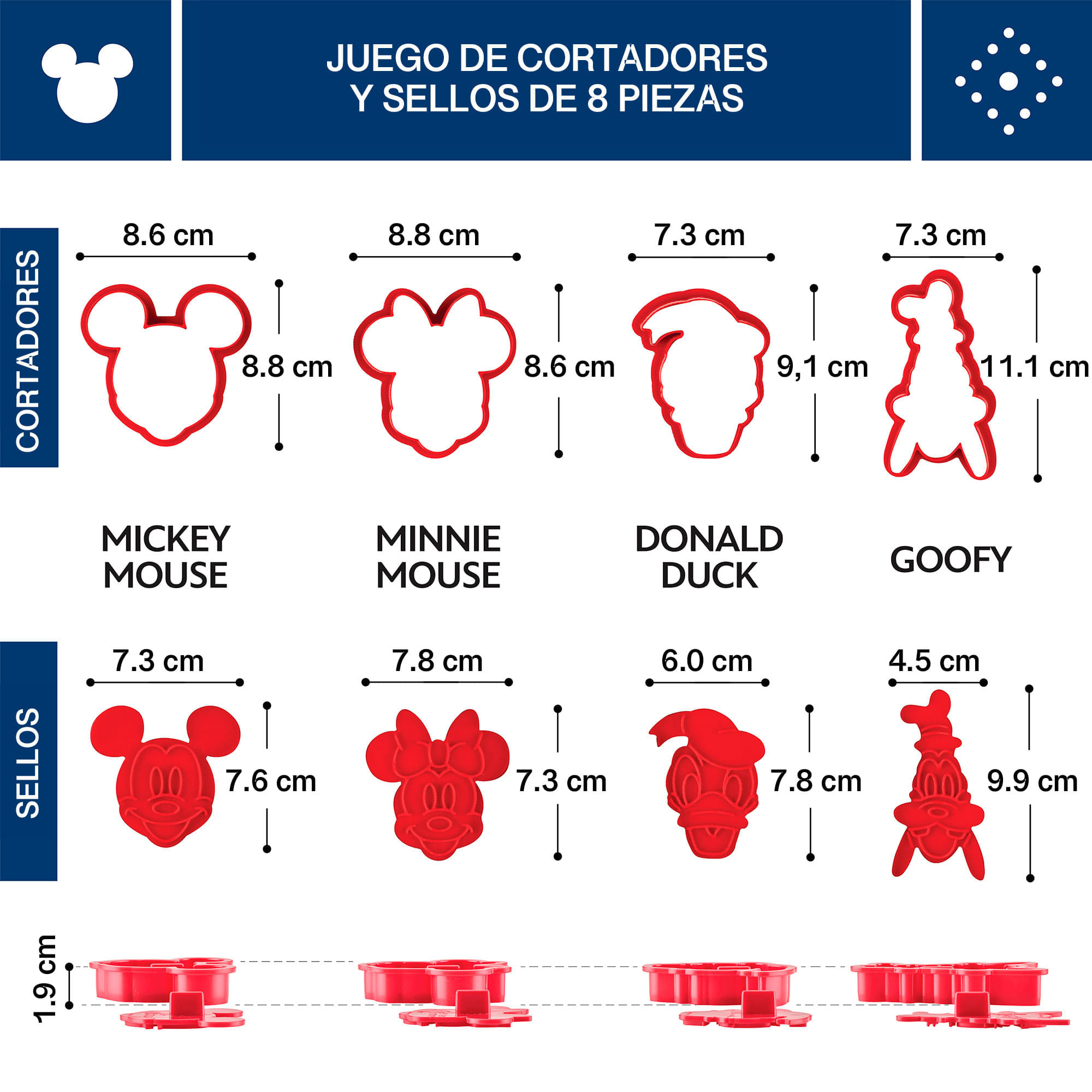 Juego de sellos y cortadores de galletas 8 Pzs en forma de Disney. Farberware rojo img #4