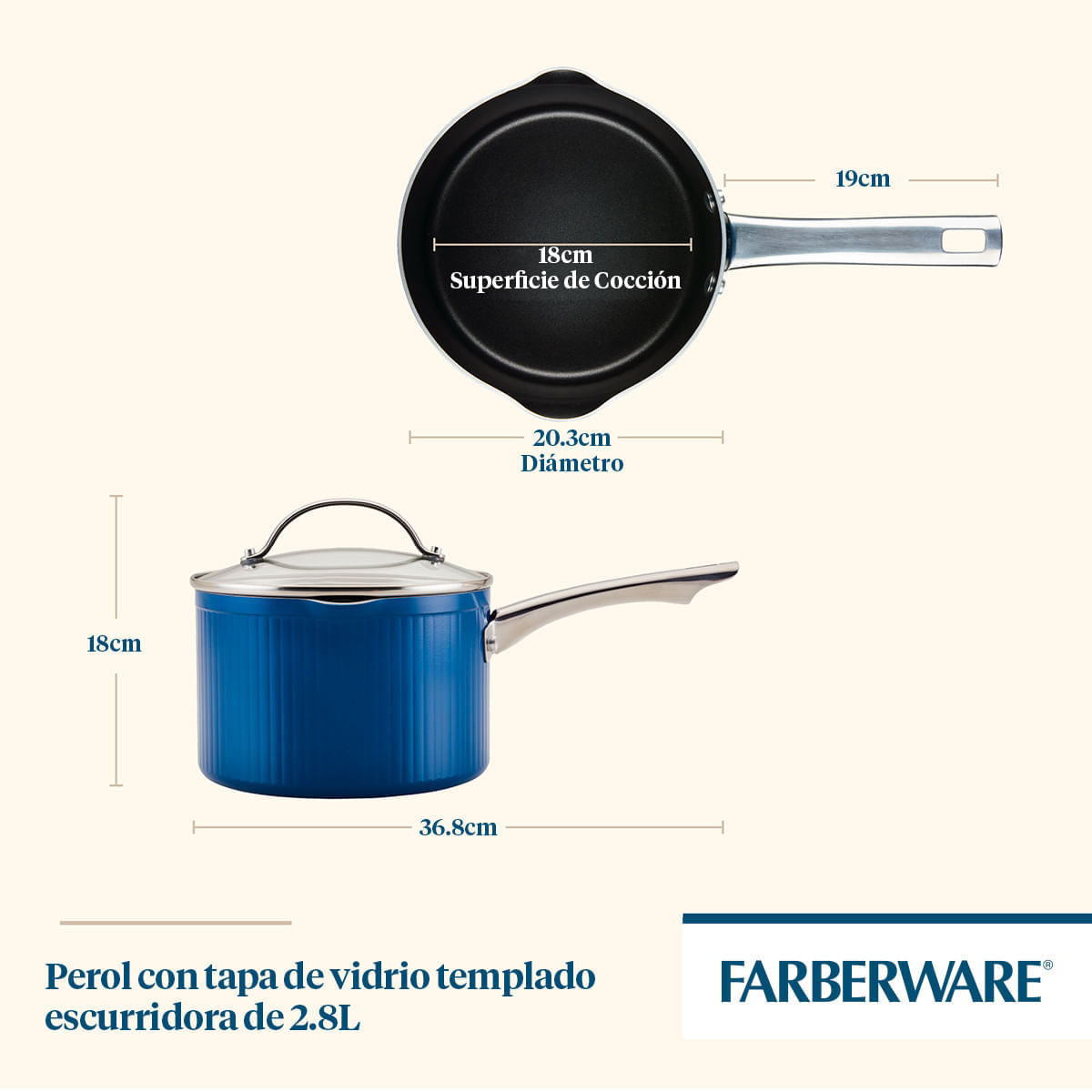 Perol antiadherente 18cm con tapa Farberware img #3