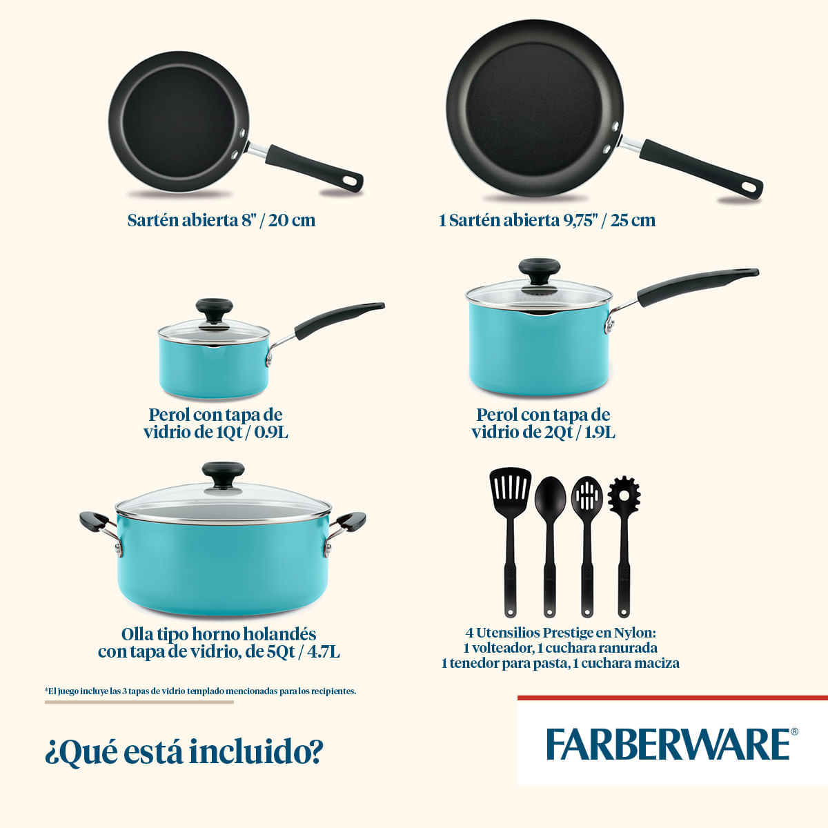 Juego de Ollas 12pzs, aluminio antiadherente Easy Clean, Azul, Farberware. img #9