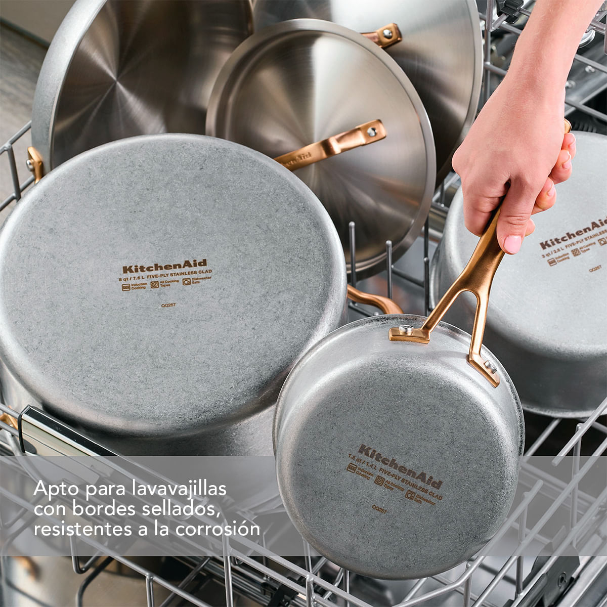 Juego de Ollas 10 pzs, Acero inoxidable 5 capas. StoneWash. KitchenAid img #13