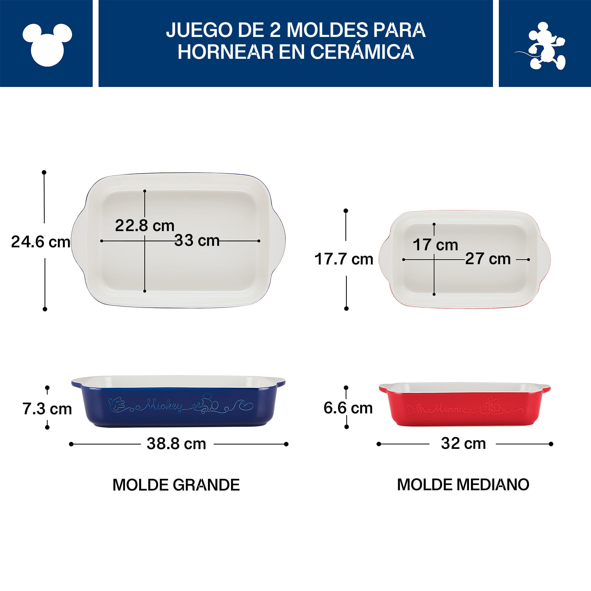 Set x 2 moldes para hornear en cerámica. Colección Disney Home Bon Voyage. Azul y rojo img #5