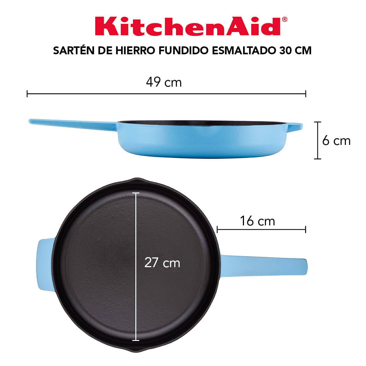 Sarten 30 cm con asa y picos vertedores, Hierro Fundido, Esmaltado. KitchenAid img #9