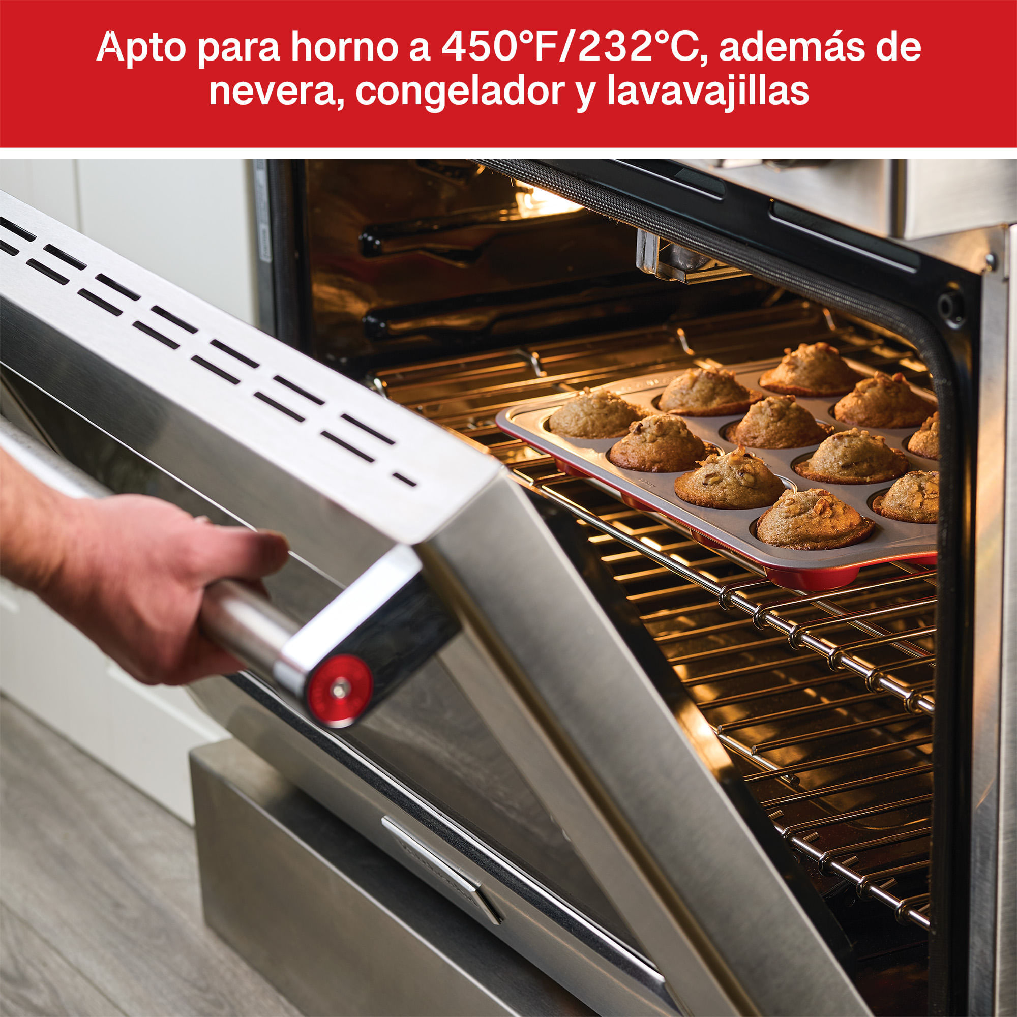 Molde para 12 cupcakes. Acero con antiadherente. Farberware rojo img #8