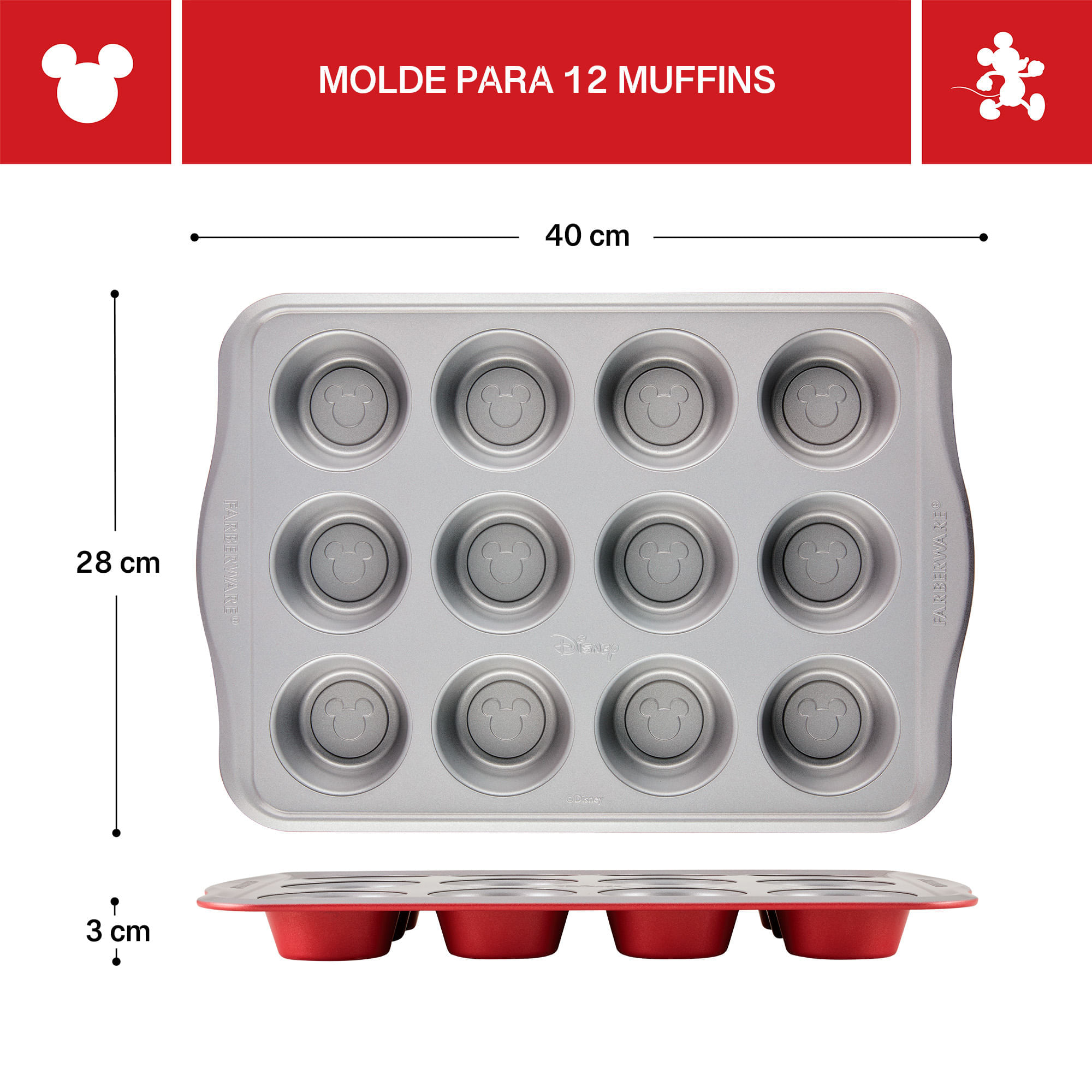 Molde para 12 cupcakes. Acero con antiadherente. Farberware rojo img #2