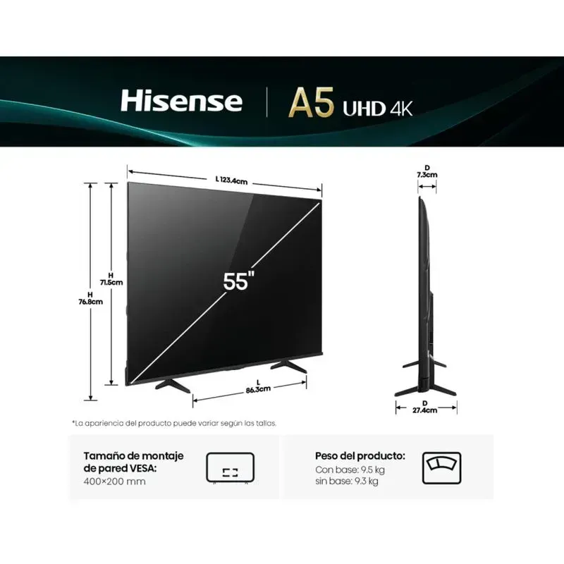 Televisor Hisense 55" Pulgadas 55A5NV VIDAA 4K UHD Smart TV Con AI img #2