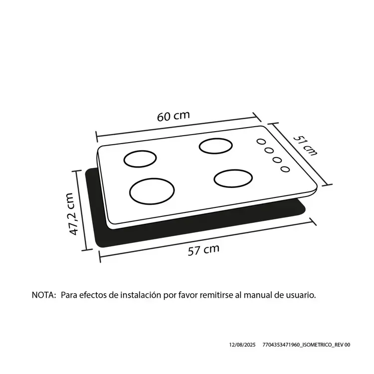 Estufa de Empotrar Haceb 4 Puestos 60x51 cm Gas Natural Cristal Negra img #2