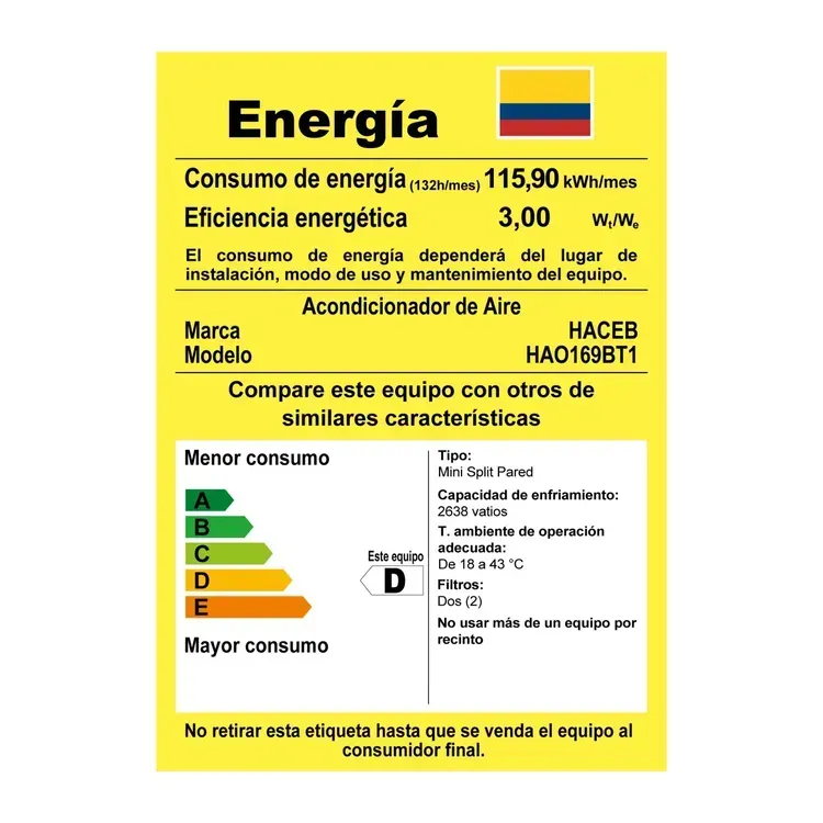 Aire Acondicionado Haceb 9000 BTU Tipo Mini Split Convencional 110V Blanco img #12