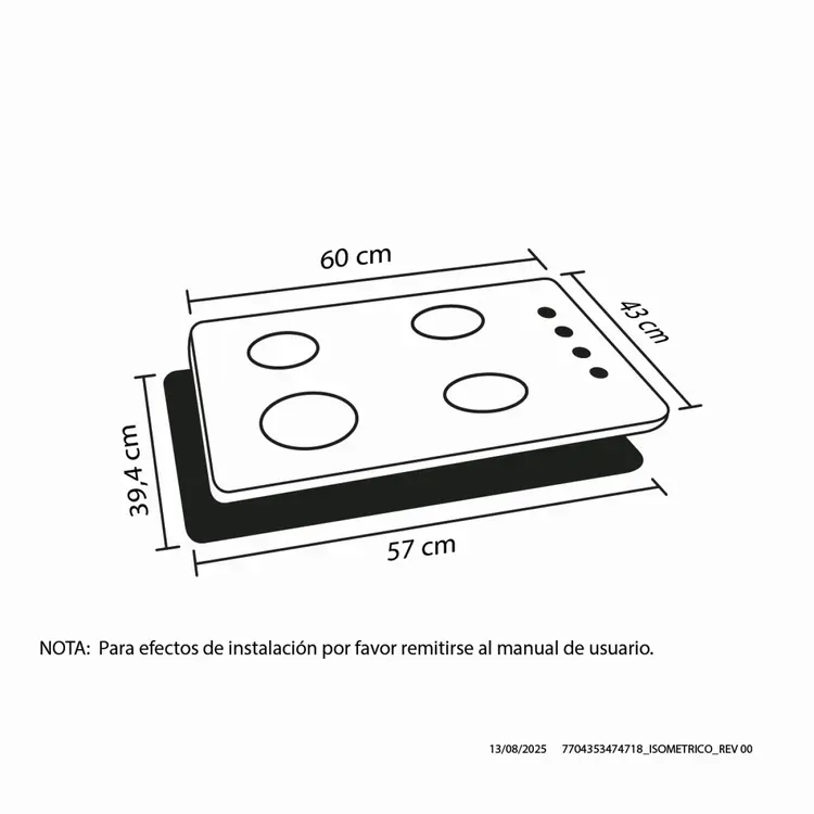 Estufa de Empotrar Haceb 4 Puestos 60x43 cm Gas Propano Cristal Negro img #2