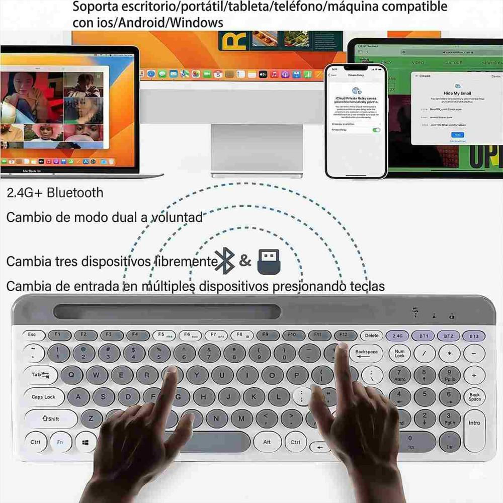 Combo Teclado Bluetooth + Mouse Inalámbrico Multidispositivo Blanco img #3