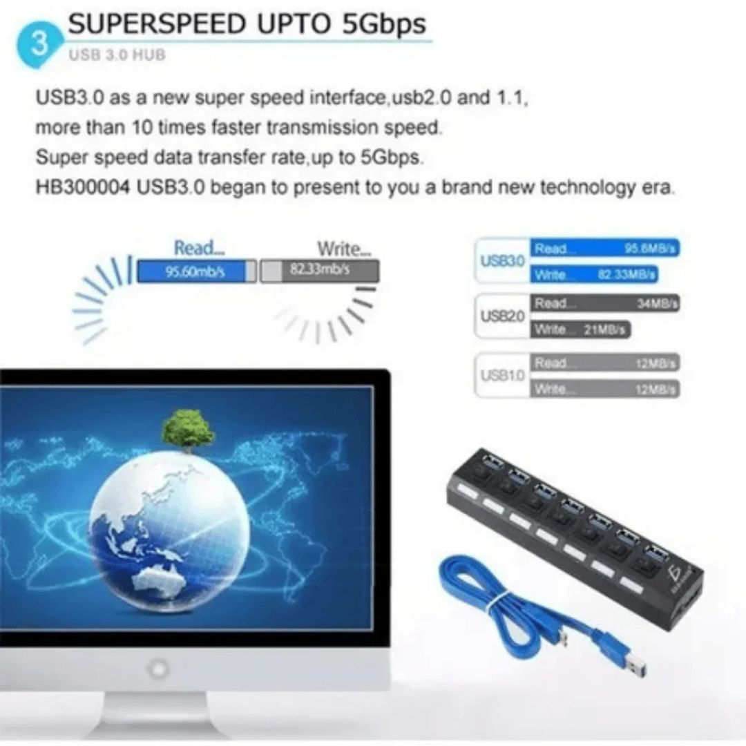 Hub Usb 3.0 7 Puertos Multipuertos 23023 img #3