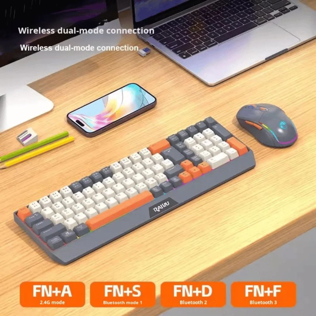 Combo Teclado Y Mouse Inalámbrico RGB R908 Raiku 57118 Gris img #3