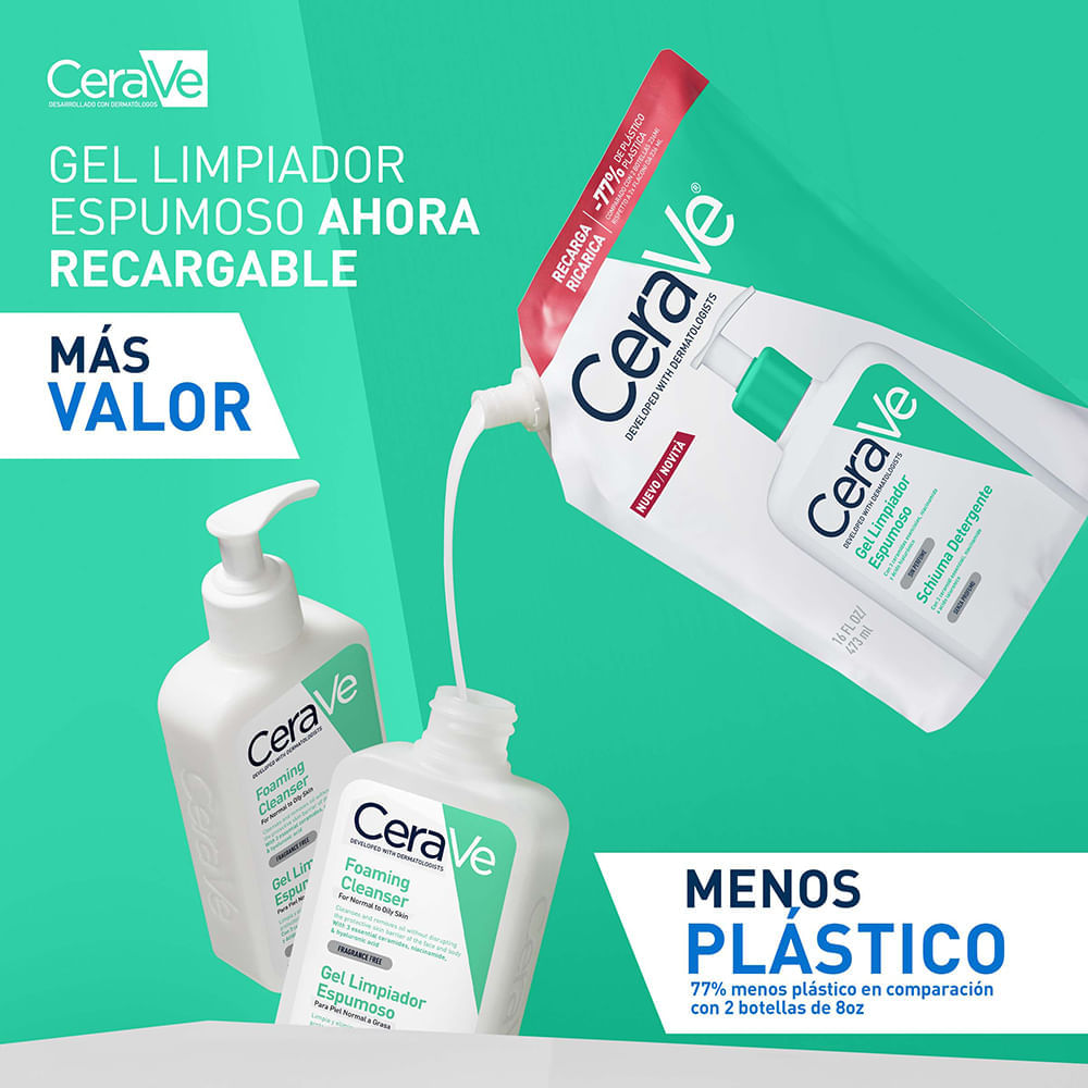 Refill Gel Limpiador Espumoso Para Piel Normal A Grasa - CeraVe img #3
