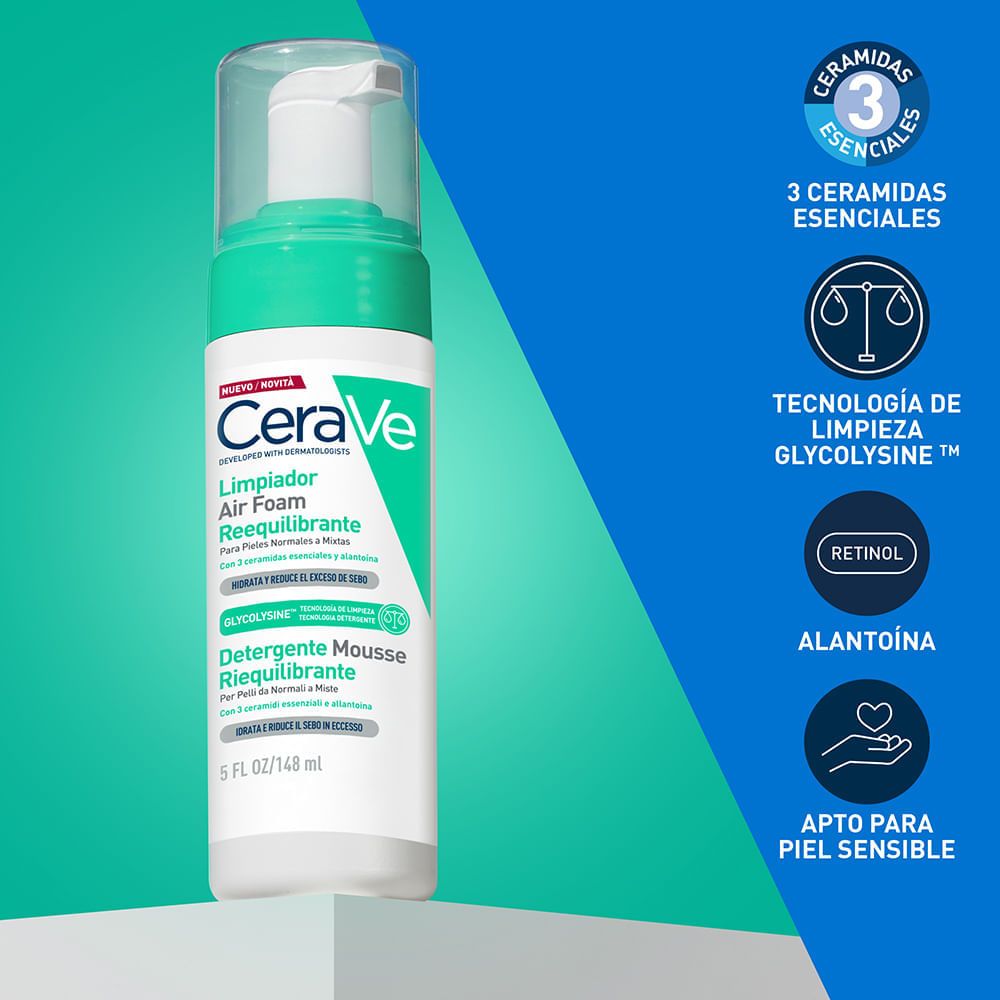 Limpiador Air Foam Reequilibrante Para Piel Normal a Mixta - CeraVe img #3