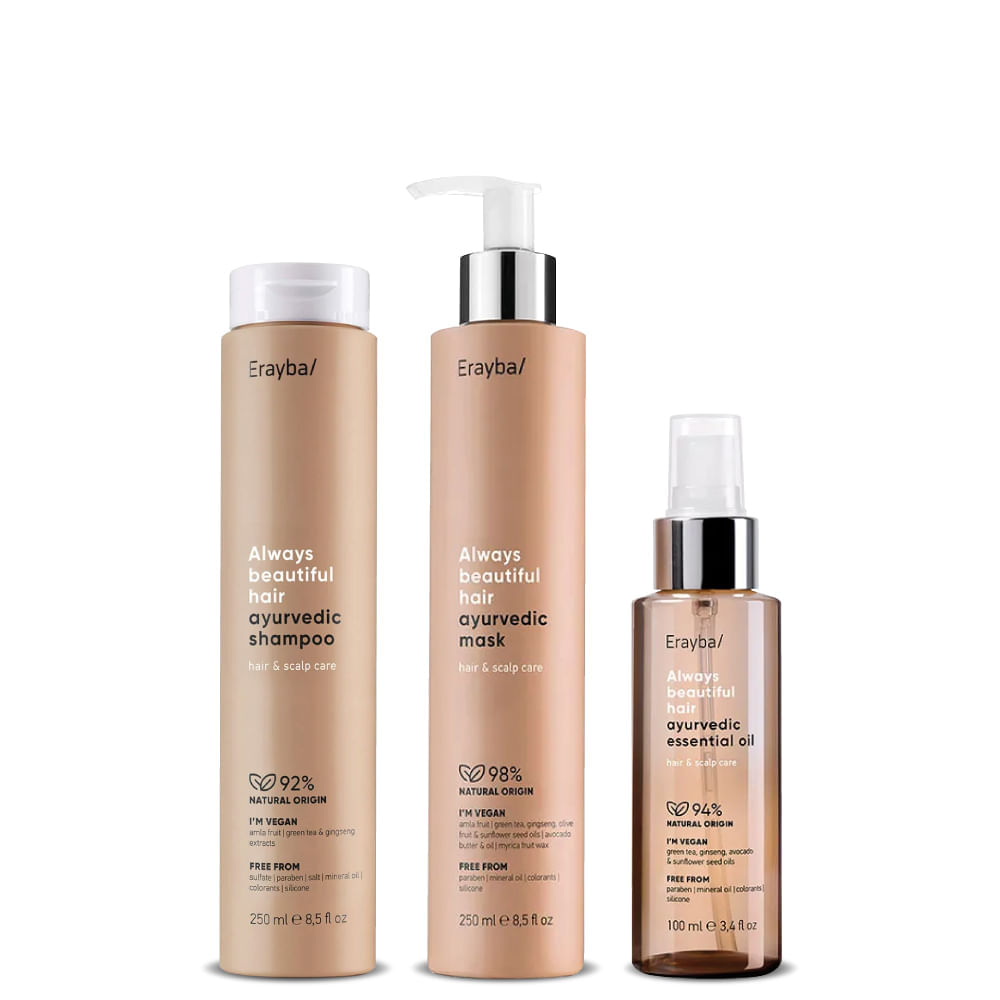 Kit Ayurvedic - Hidratante: Shampoo 250 ml + Mascarilla 250 ml + Aceite Capilar 100 ml - Erayba img #1