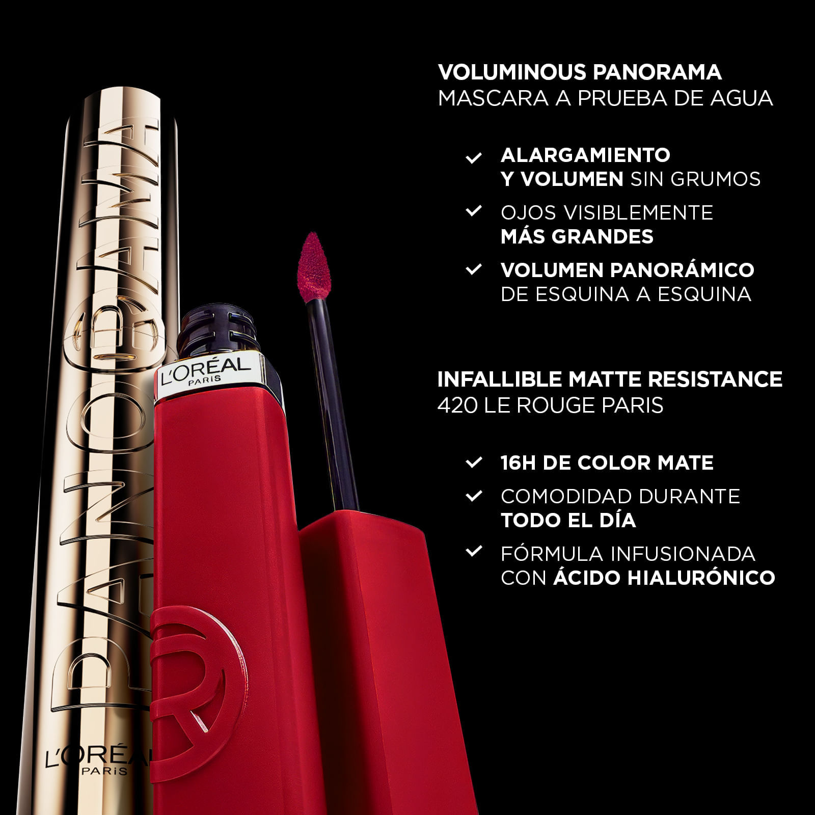 Kit Máscara Panorama A Prueba De Agua + Labial Le Matte Le Rouge L'Oréal Paris img #3